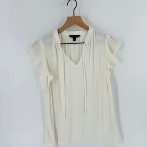 Banana Republic‎ Factory Ivory Pleated Sleeve Blouse V-Neck Top Size Small